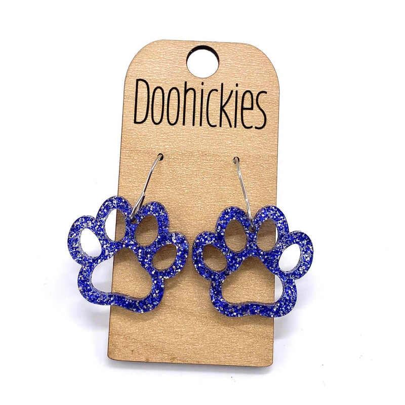 1" Glitter School Spirit Paw Dangles - Custom Spirit Earrings - 9 Color Options