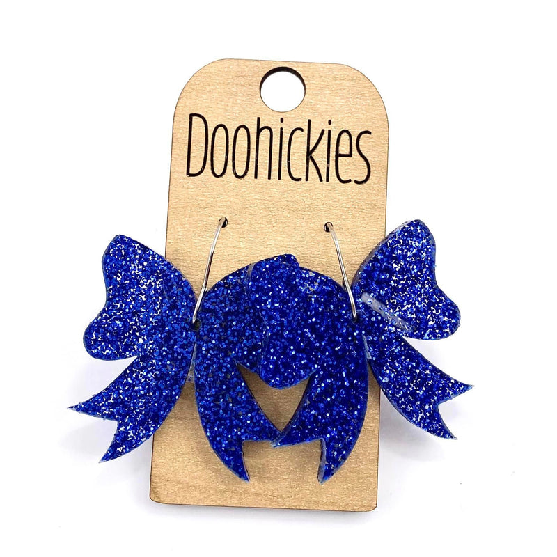 1.5" Glitter School Spirit Bow Dangles - Custom Spirit Earrings - 9 Color Options