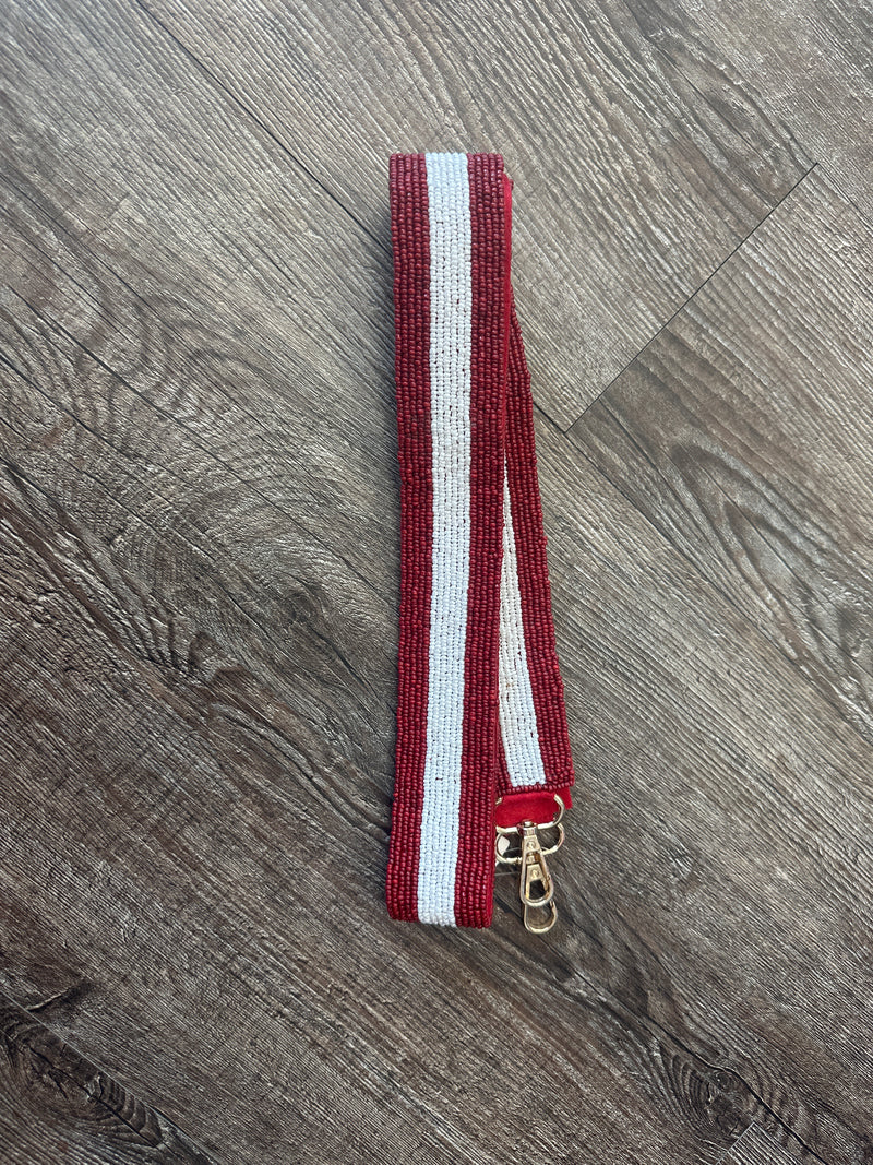 Maroon & White Seed Bead Strap