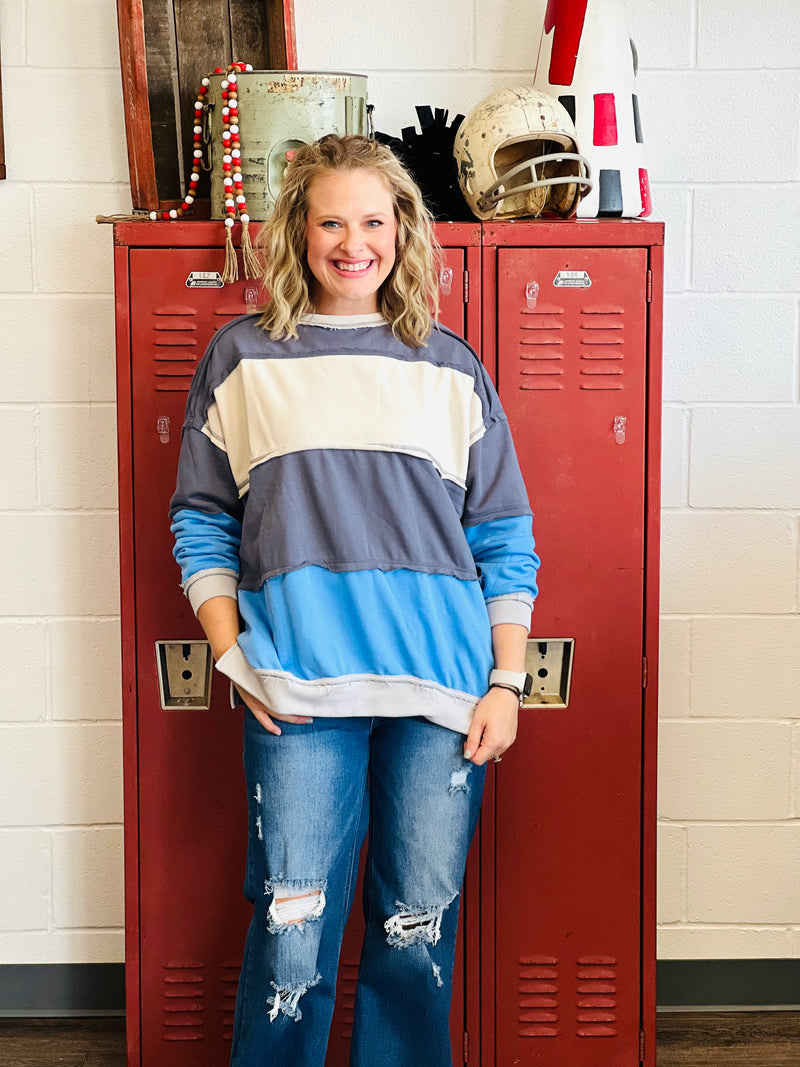 Oversized Colorblock French Terry Sweatshirt w/Side Pockets