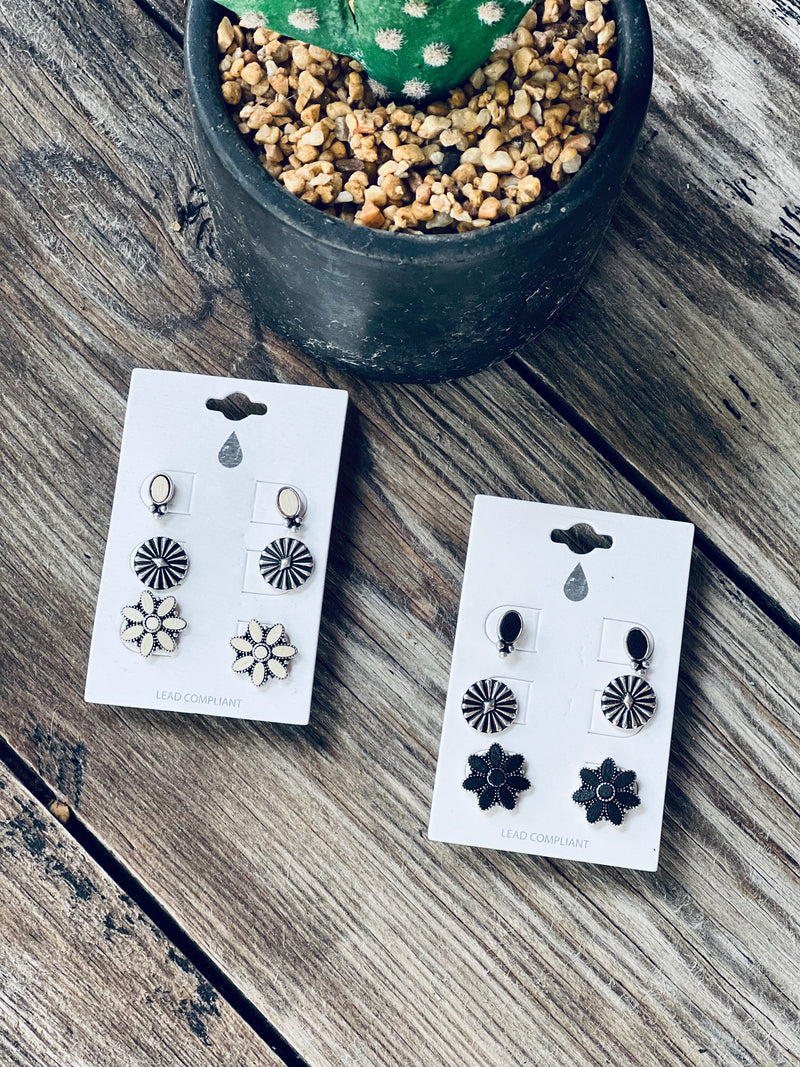 Western Flower Mix Stud Trio Set