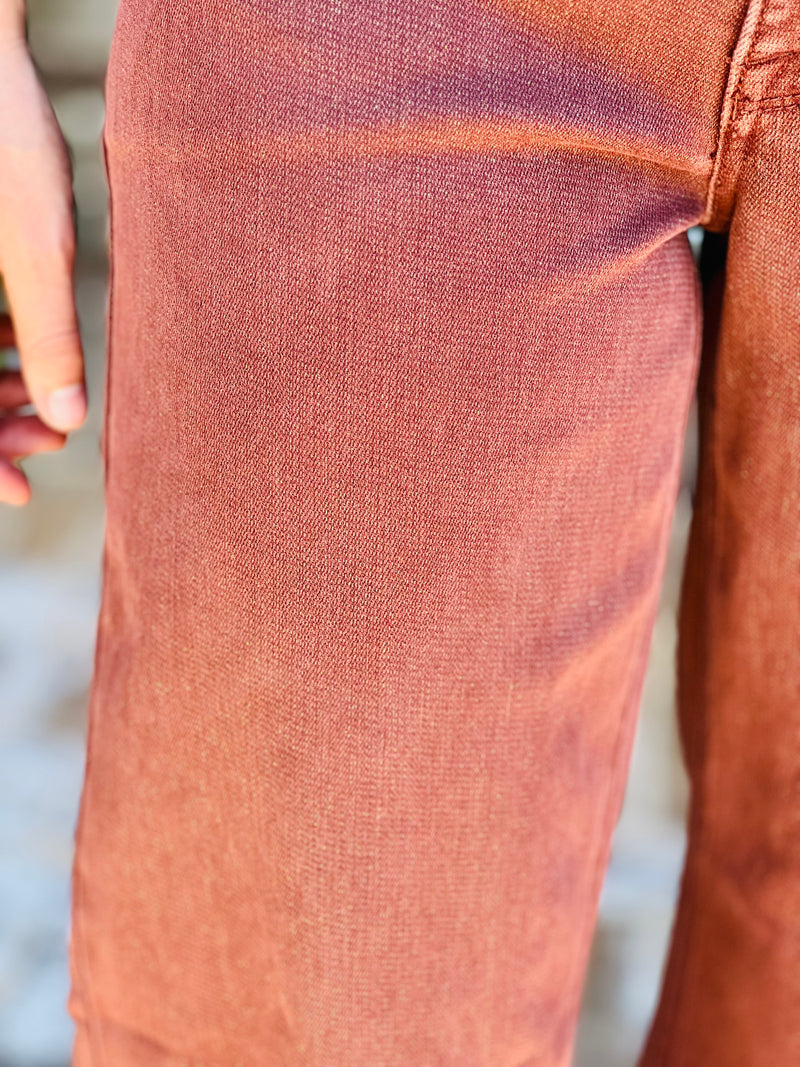Risen | Mid Rise Chocolate Metallic Wide Leg Jeans