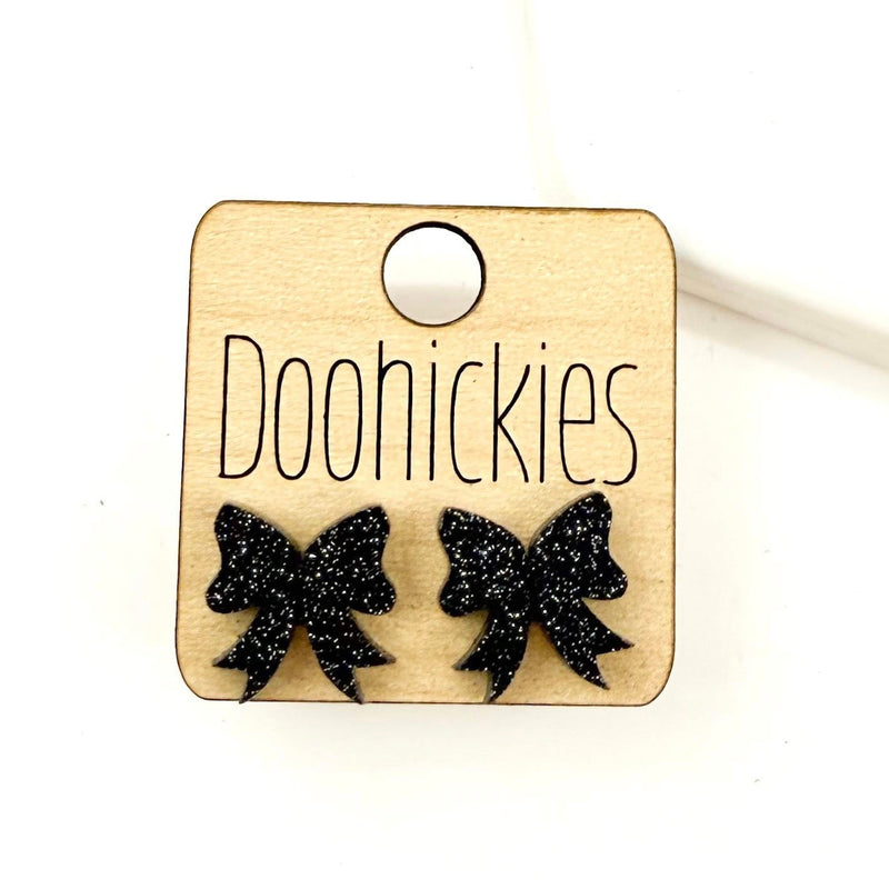 15mm School Spirit Glitter Bow Studs - Custom Spirit Earrings - 9 Color Options