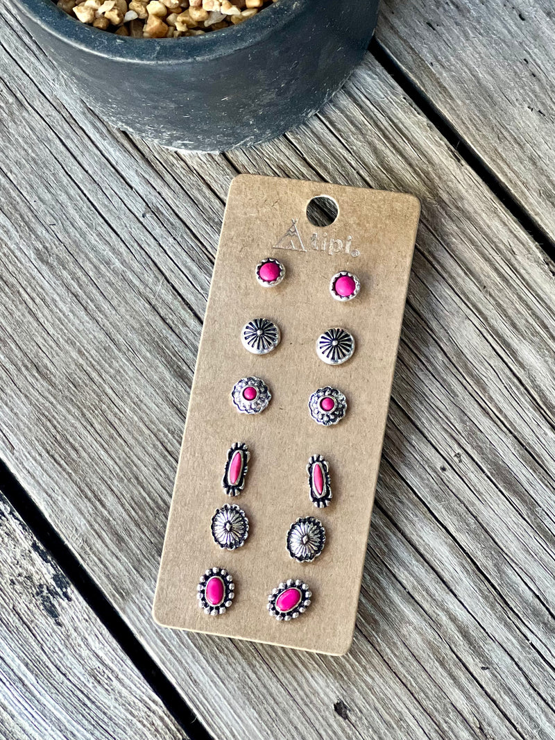 Fuschia Concho Mixed Stud Set
