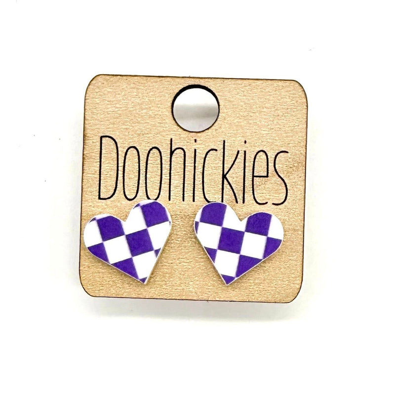 School Spirit Checkered Heart Stud Earrings - 9 Color Options