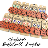 Checkered I Heart Basketball Dangles Sports Earrings