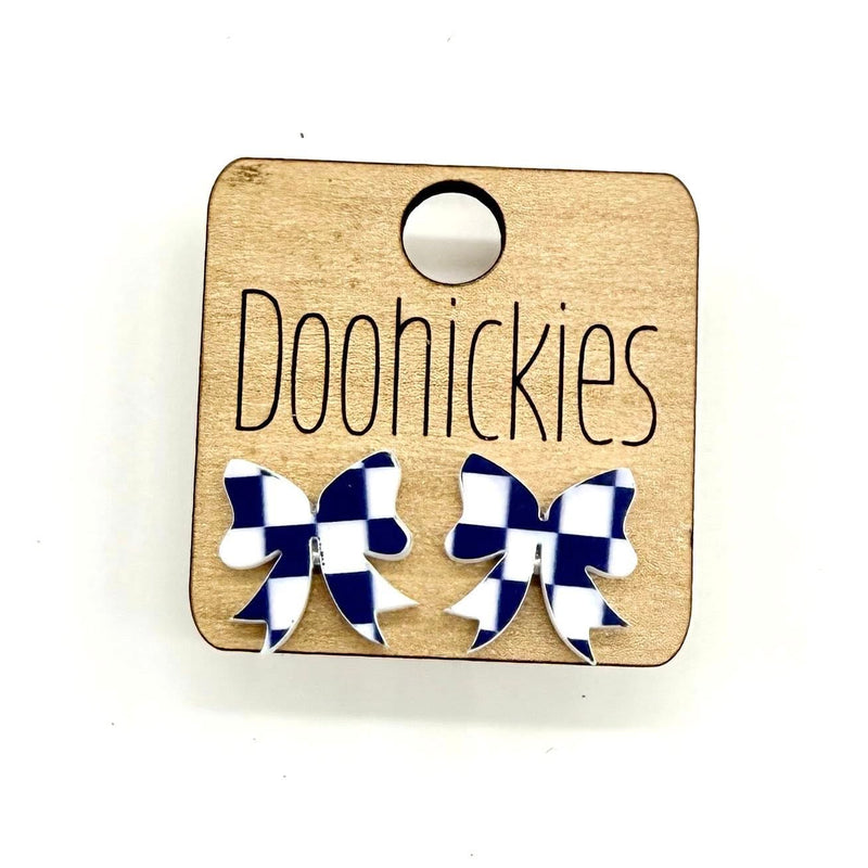 School Spirit Checkered Bow Stud Earrings - 9 Color Options