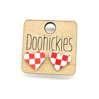 School Spirit Checkered Heart Stud Earrings - 9 Color Options