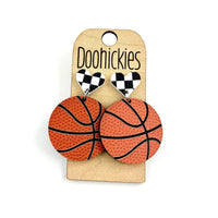 Checkered I Heart Basketball Dangles Sports Earrings