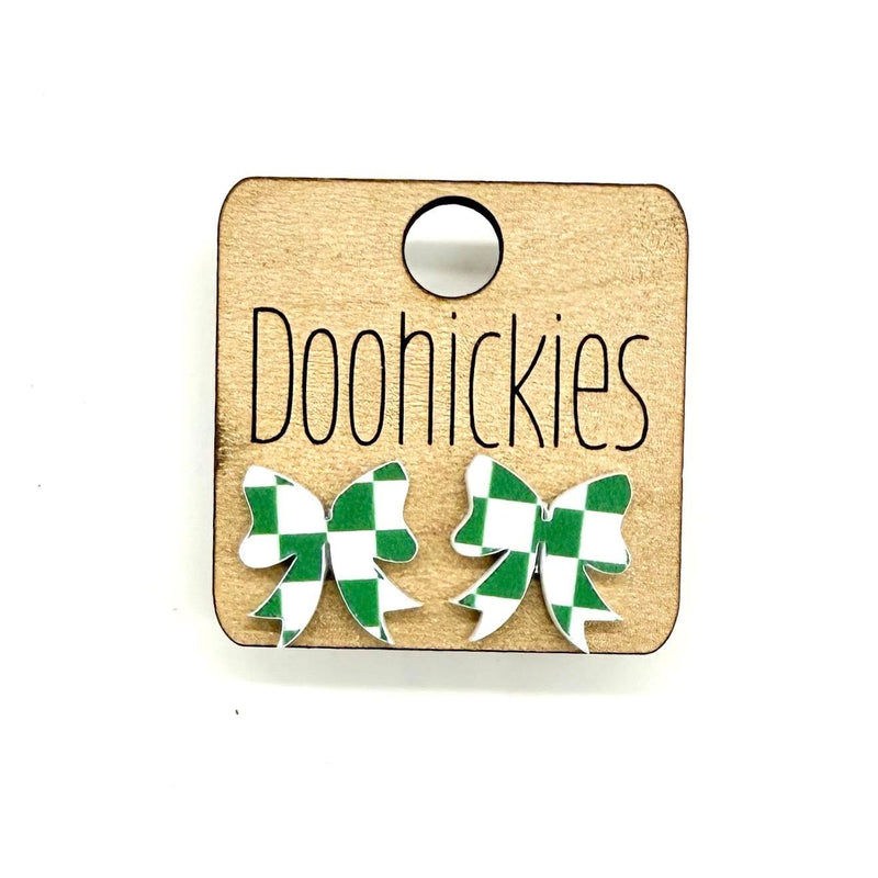 School Spirit Checkered Bow Stud Earrings - 9 Color Options