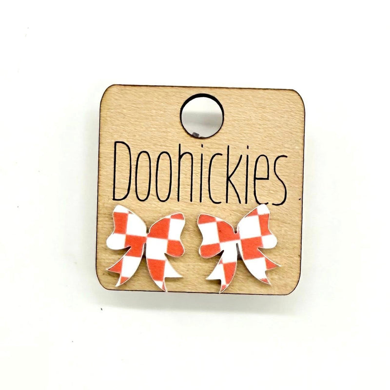 School Spirit Checkered Bow Stud Earrings - 9 Color Options