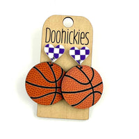 Checkered I Heart Basketball Dangles Sports Earrings