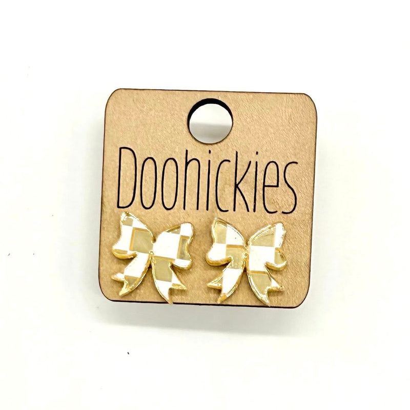 School Spirit Checkered Bow Stud Earrings - 9 Color Options