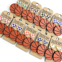 Checkered I Heart Basketball Dangles Sports Earrings