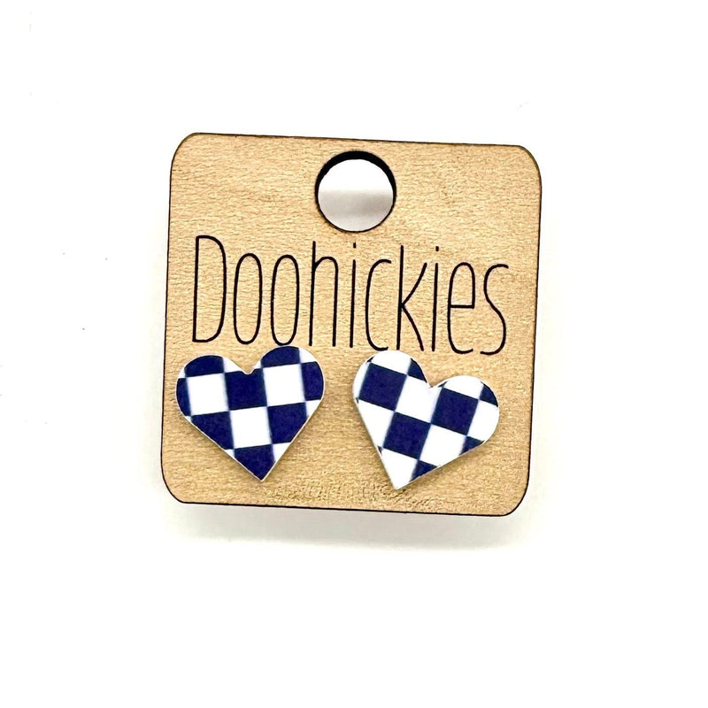 School Spirit Checkered Heart Stud Earrings - 9 Color Options