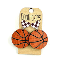 Checkered I Heart Basketball Dangles Sports Earrings