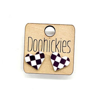 School Spirit Checkered Heart Stud Earrings - 9 Color Options