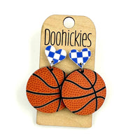 Checkered I Heart Basketball Dangles Sports Earrings
