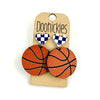 Checkered I Heart Basketball Dangles Sports Earrings