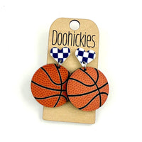 Checkered I Heart Basketball Dangles Sports Earrings