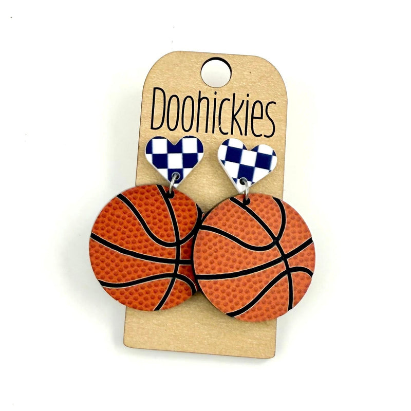 Checkered I Heart Basketball Dangles Sports Earrings