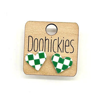 School Spirit Checkered Heart Stud Earrings - 9 Color Options