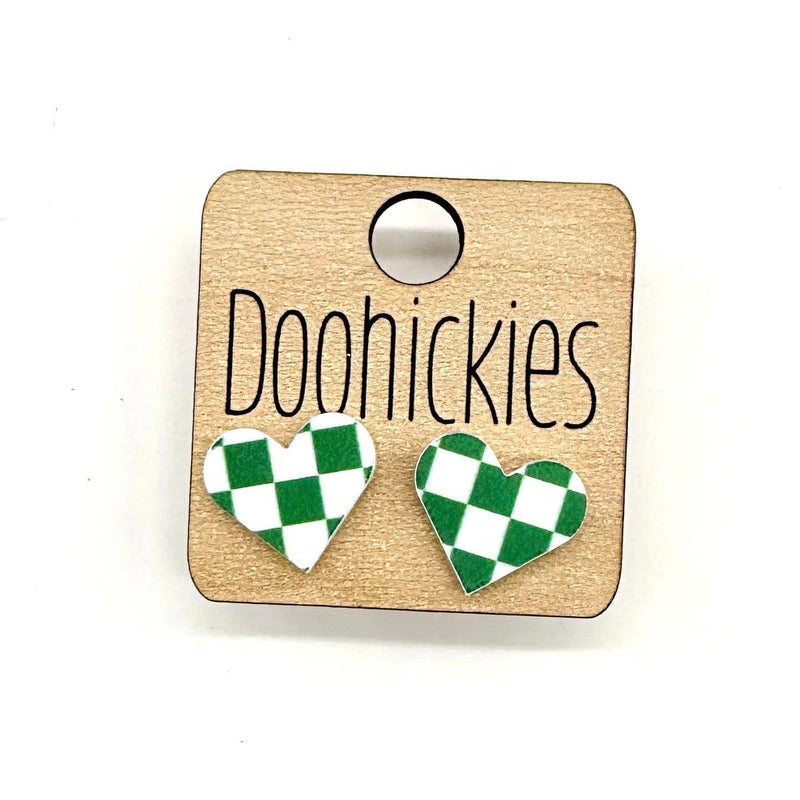 School Spirit Checkered Heart Stud Earrings - 9 Color Options