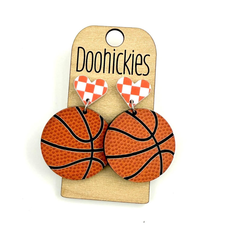 Checkered I Heart Basketball Dangles Sports Earrings