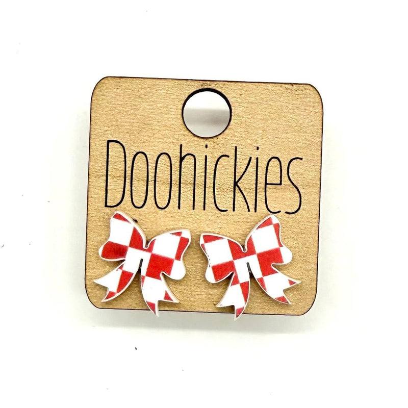 School Spirit Checkered Bow Stud Earrings - 9 Color Options