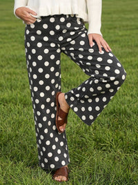 Polka Dot Straight Leg Cotton Denim Pants