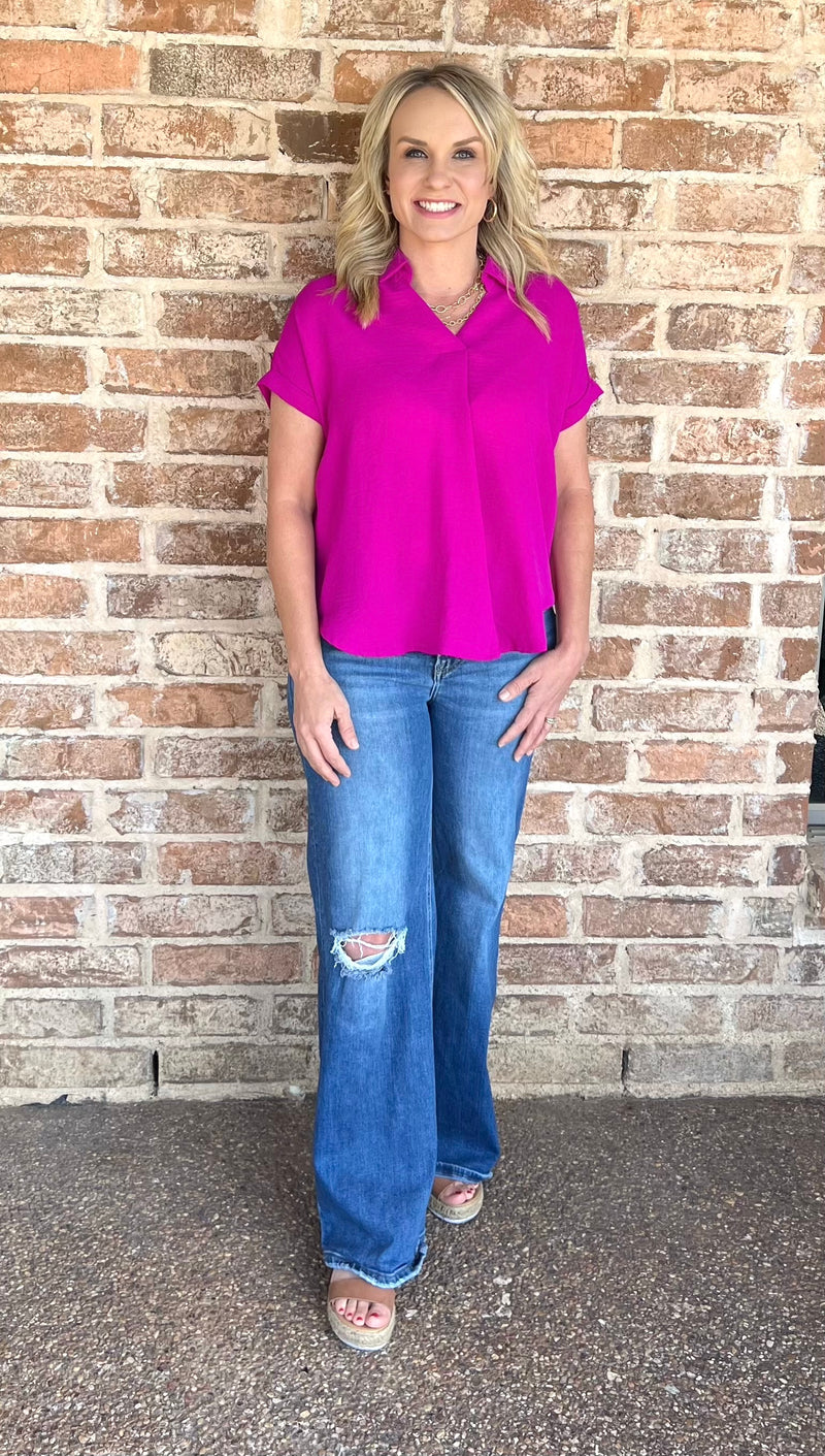 Magenta Babe Collared Top