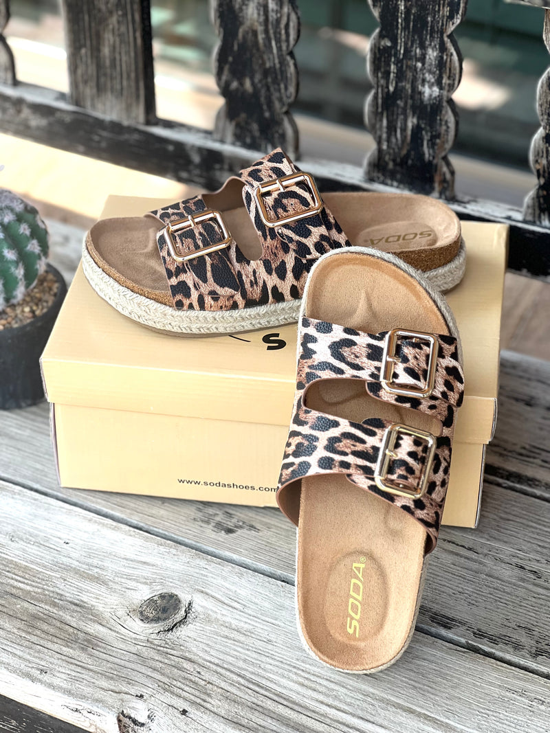 Soda Leopard Marfa Buckle Platform Sandal