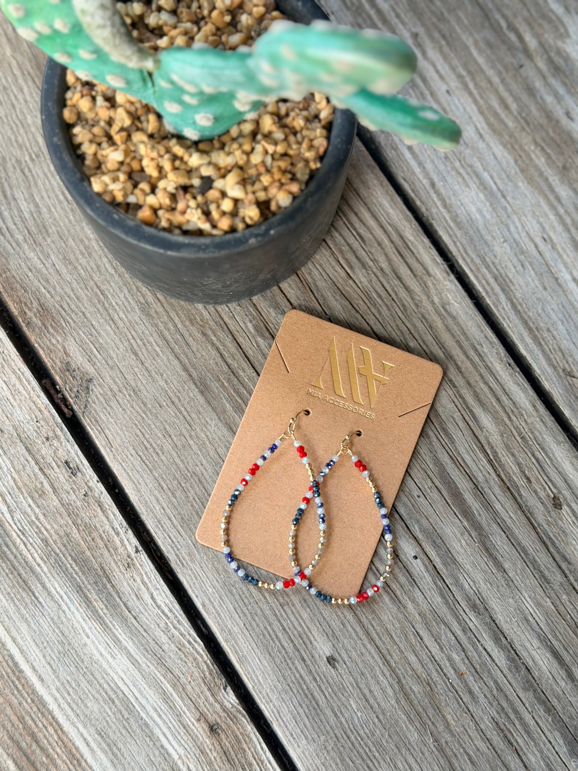 Patriotic Beaded Teardrop Earrings