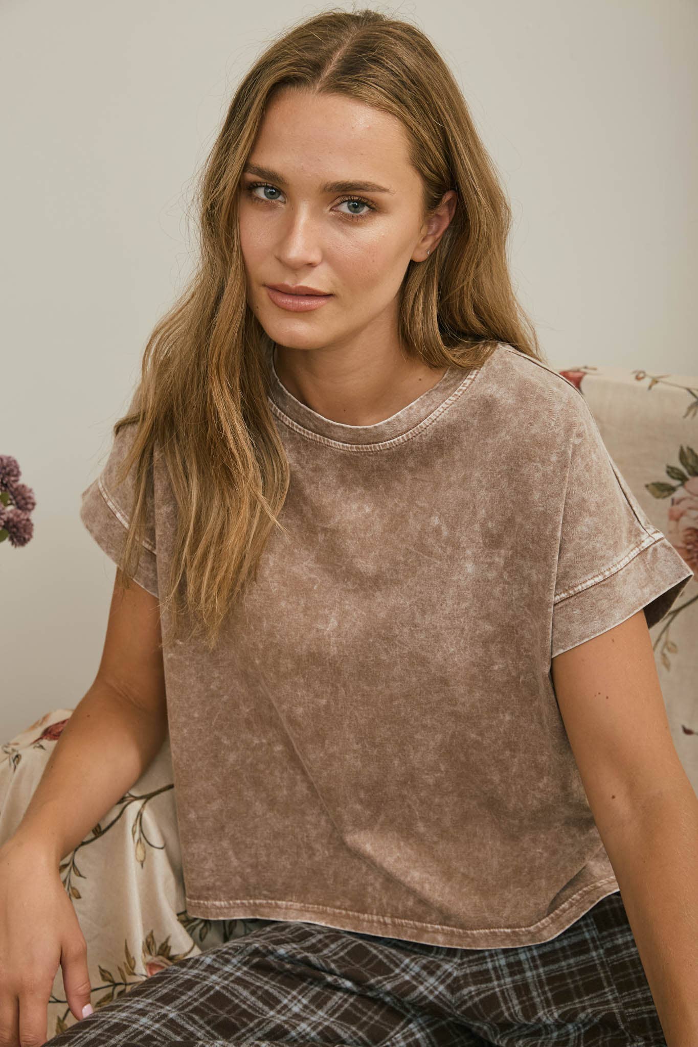 Cocoa Mineral Washed Short Sleeve Boxy Top