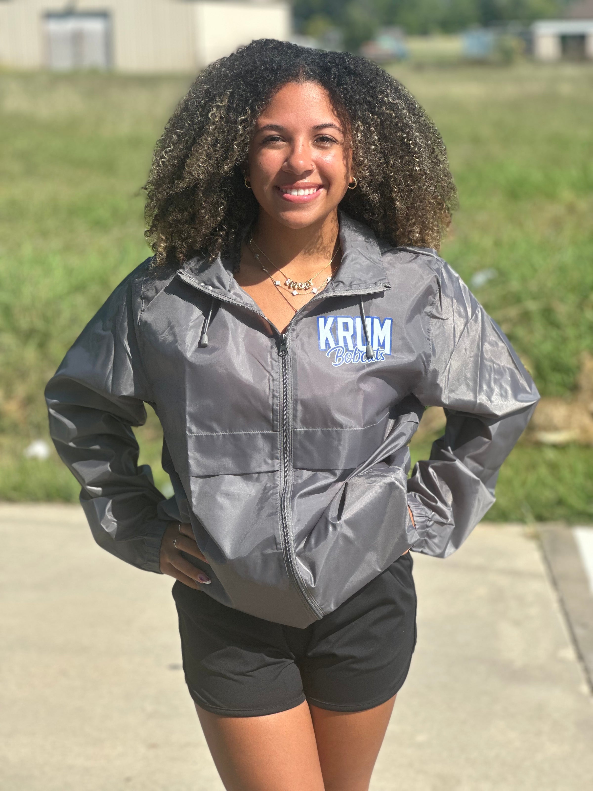 Krum Bobcats Graphite Zip Windbreaker