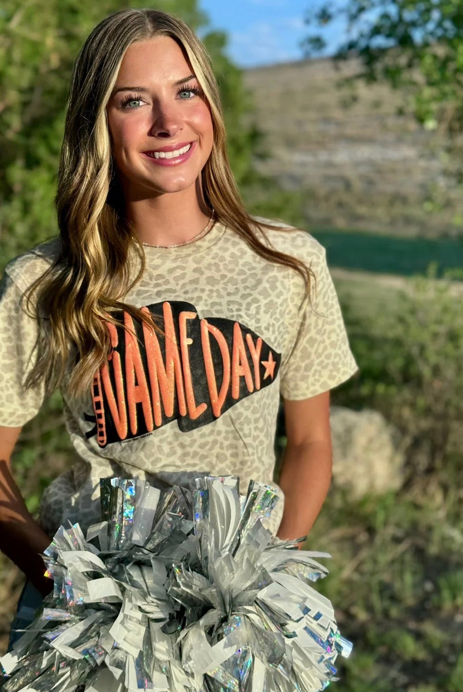 PREORDER | Glitter Orange Gameday Pennant on Leopard Tee