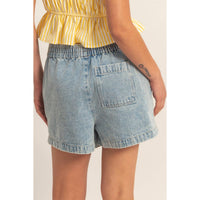 Elastic Waist Mineral Wash Denim Shorts
