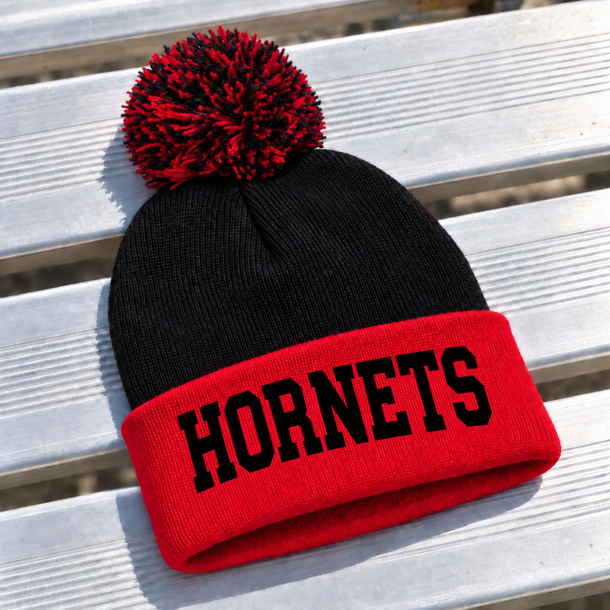 PREORDER | Hornets Embroidered Cuffed Pom Beanie