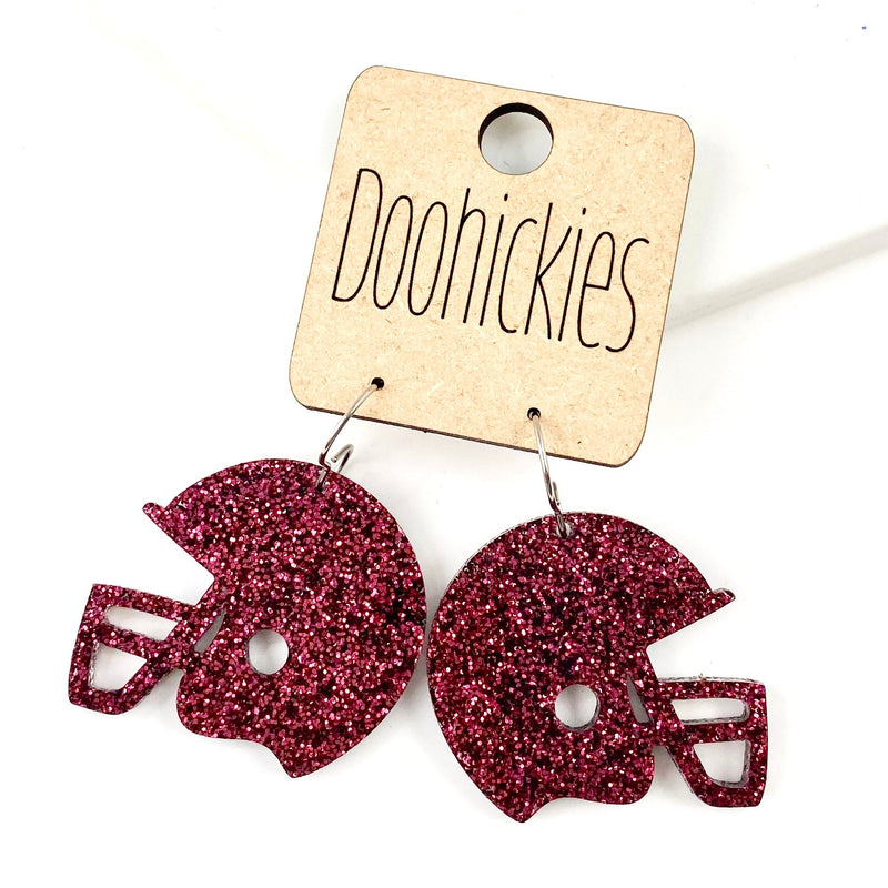 1.25" Glitter School Spirit Football Helmet Dangles - Custom Spirit Earrings - 9 Color Options