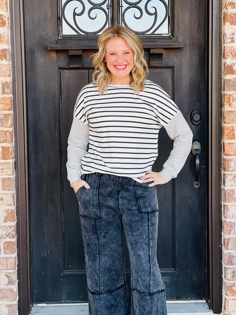 Striped Patchwork Loose Long Sleeve Tee