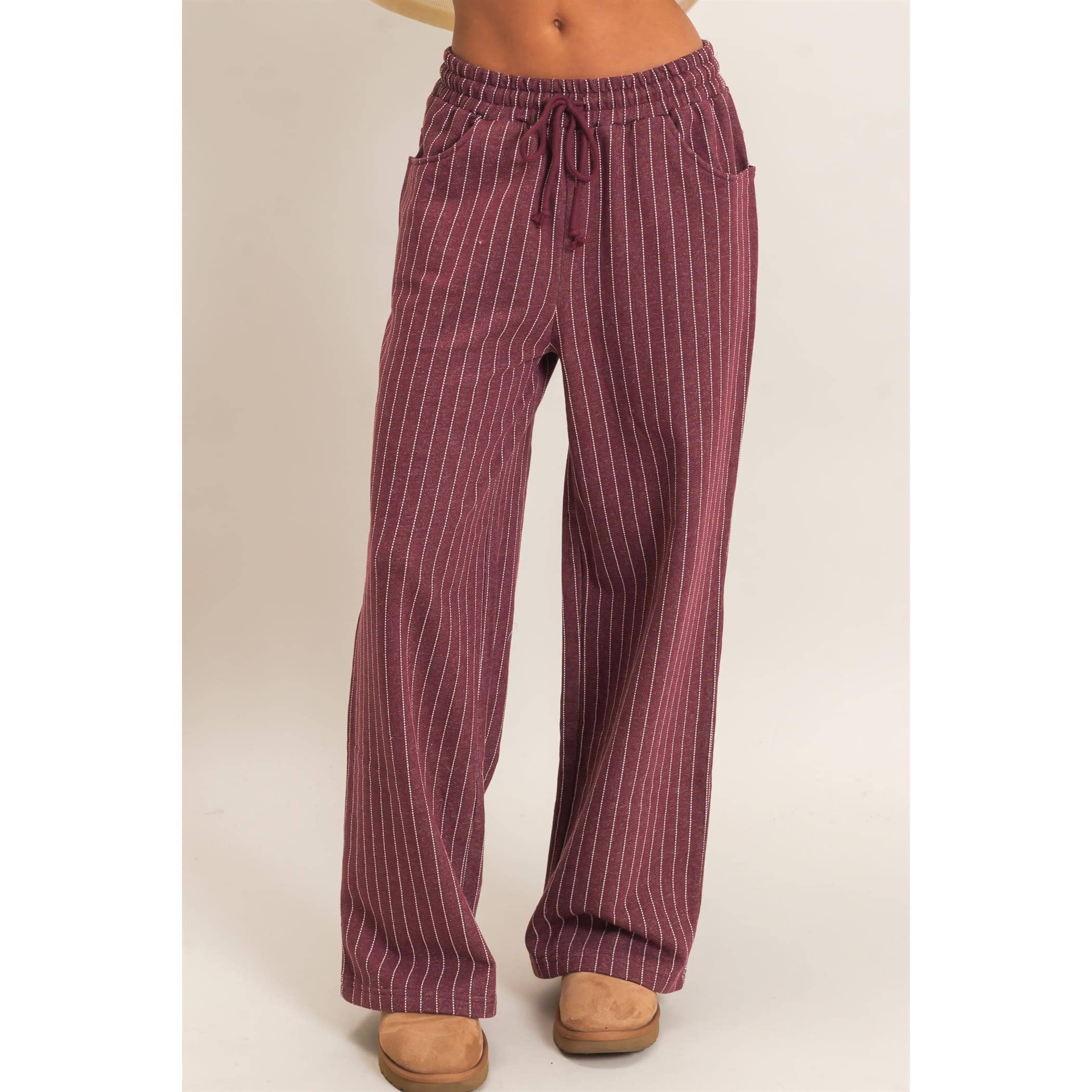Pinstripe Elastic Waist Sweatpants