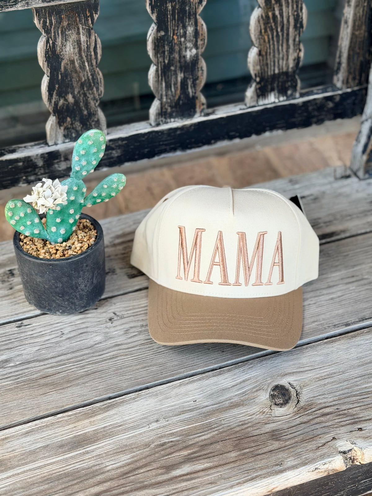 Mama Tone on Tone Embroidered Canvas Hat