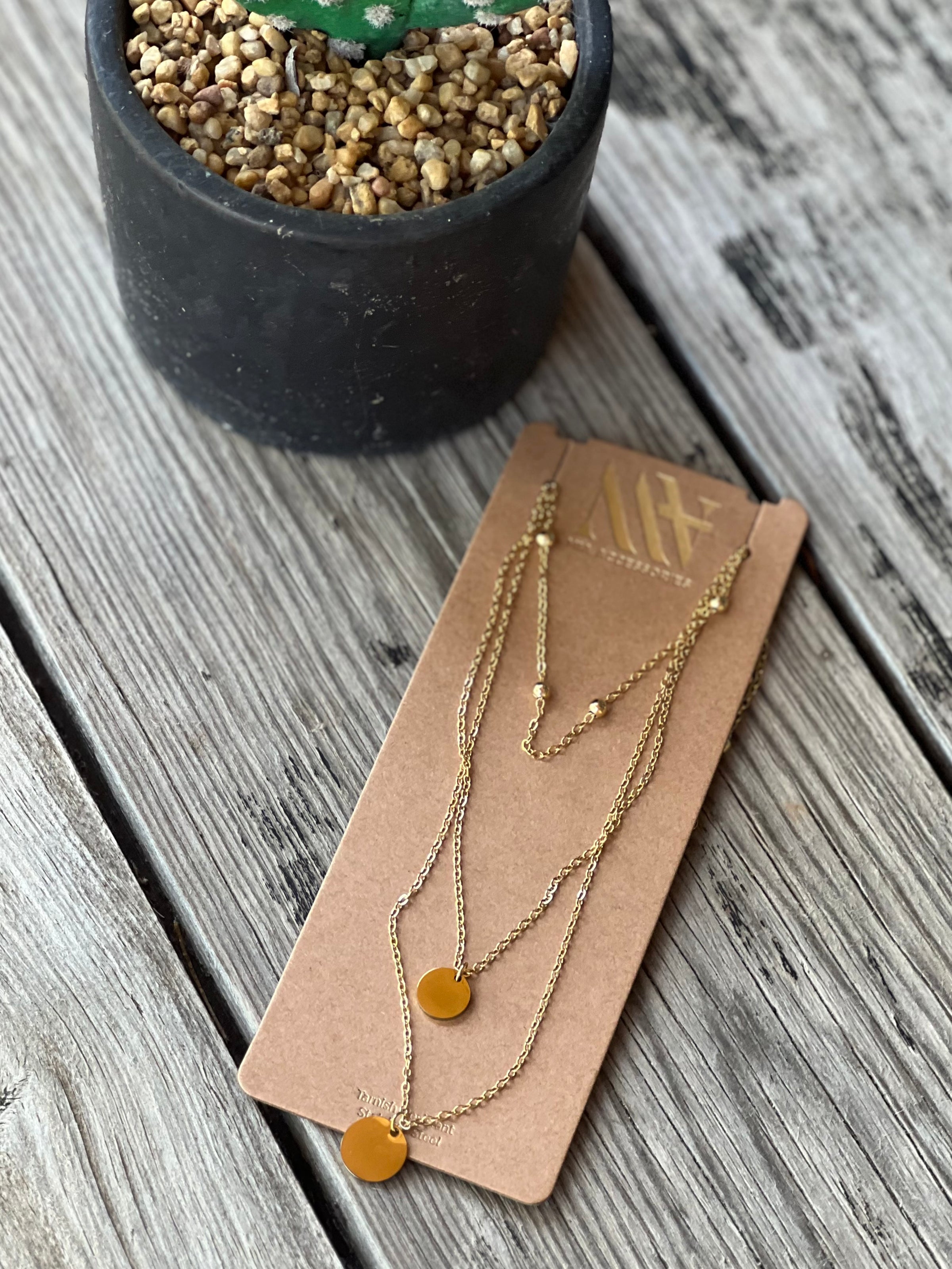 Gold Dipped Tri Layer Circle Pendant Necklace