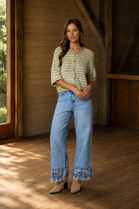 Olive Short Sleeve Crochet Knit Buttoned Cardi