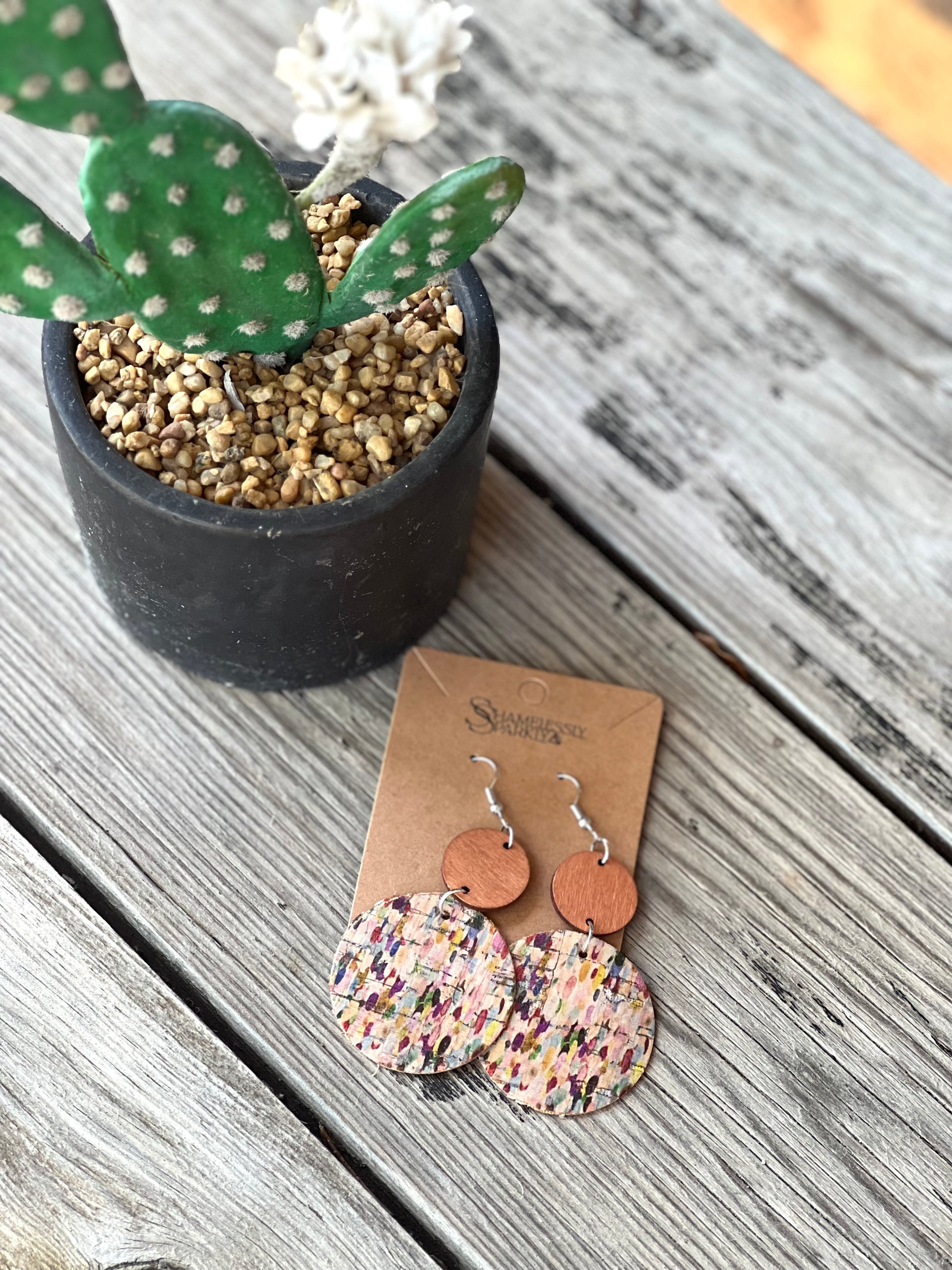 Colorful Cork Round Dangle Earrings