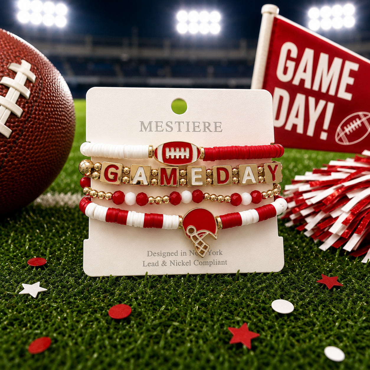 Red & White Football Gameday Mixed Bracelet Set