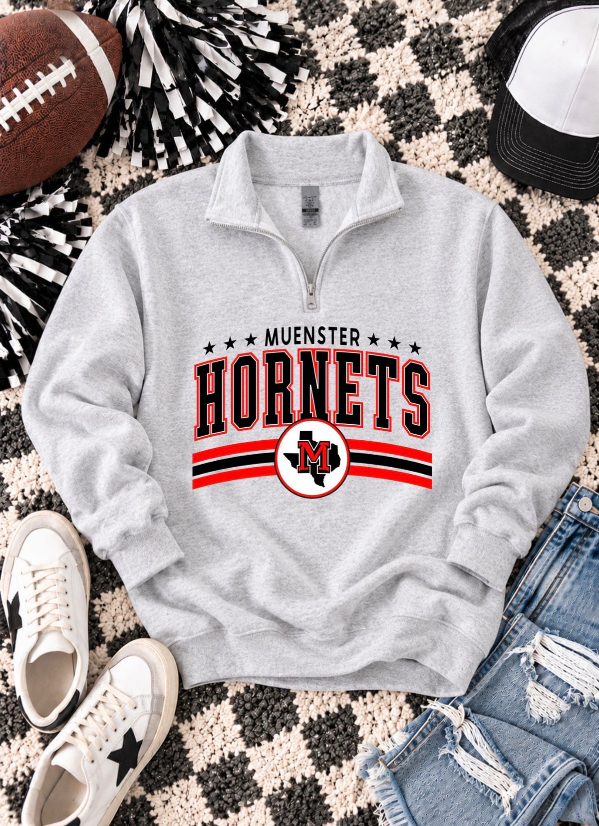 PREORDER | Muenster Hornets Vintage Arched Mascot Quarter Zip