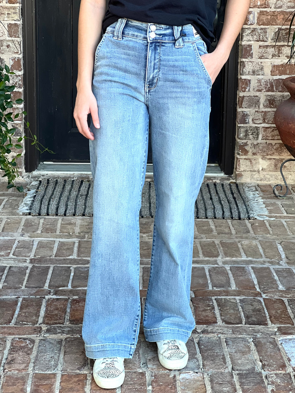 Judy Blue | Judy Blue High Waist Double Button Trouser Wide Leg Denim ...