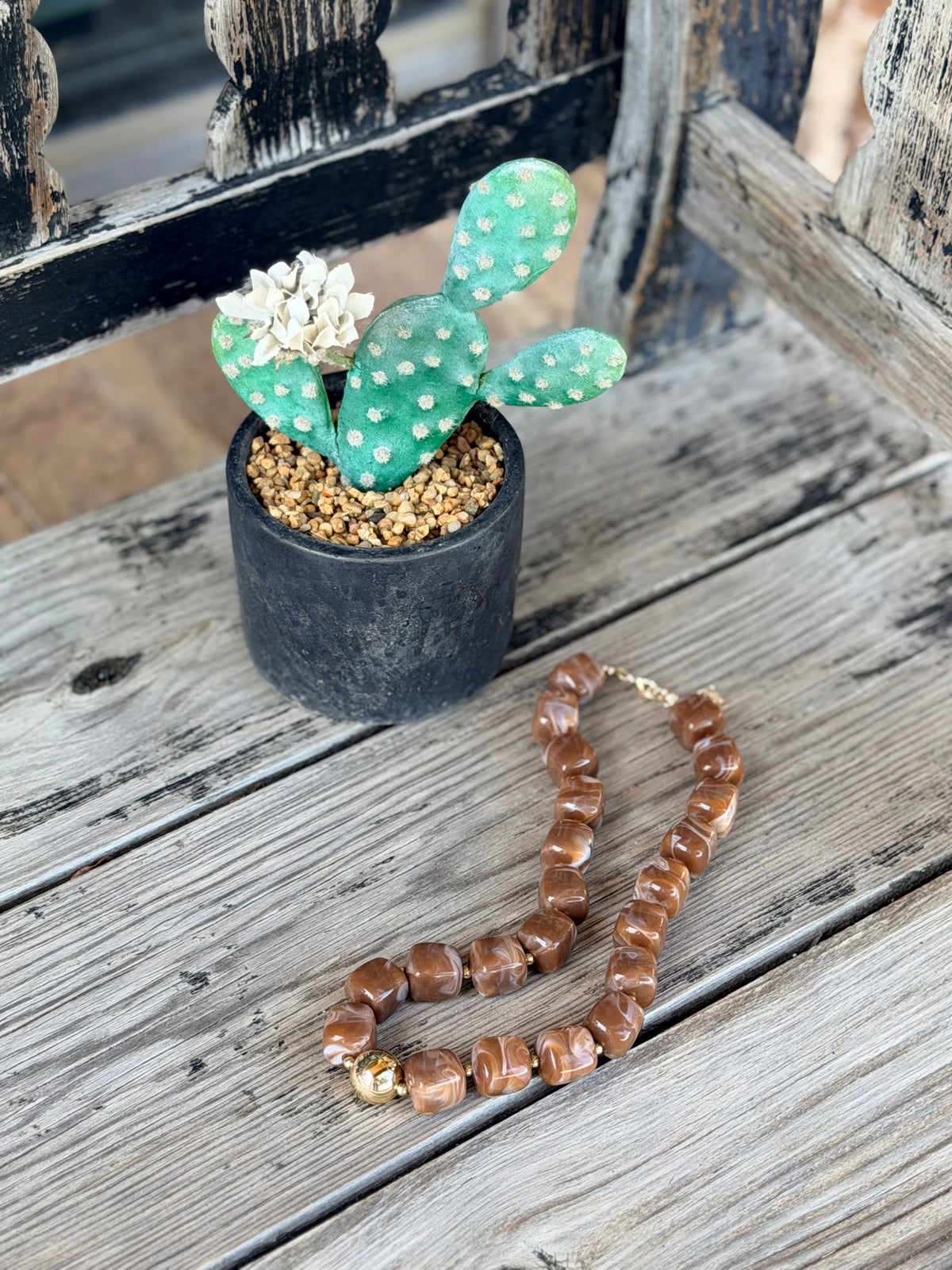Caramel Swirl Chunky Resin Necklace