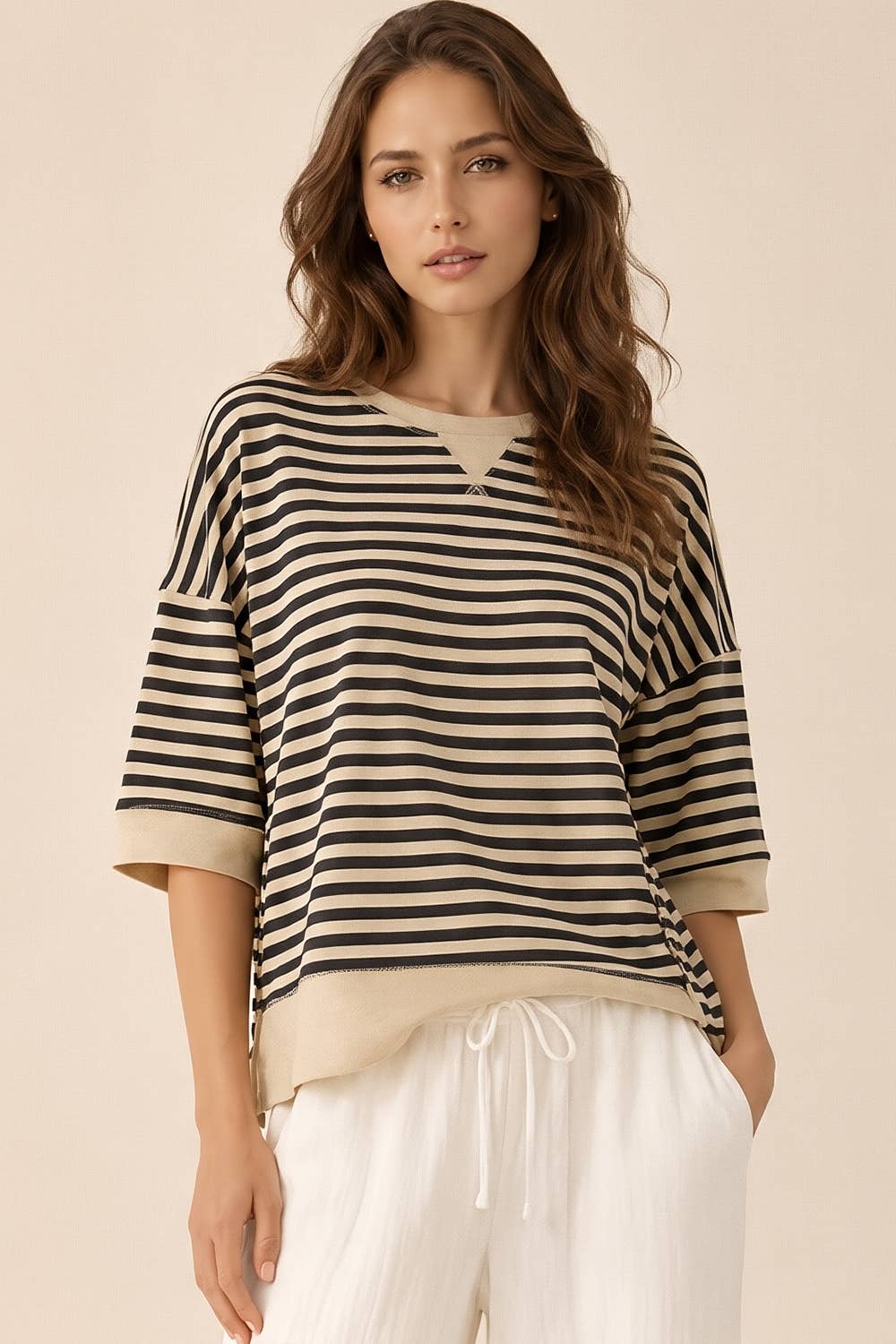 Black & Cream Oversized Stripe Casual Knit Top